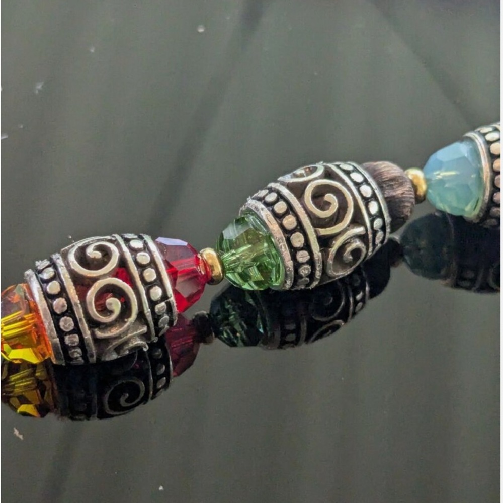 Brighton Ayu Rainbow Multi-Color Crystals Beads Wood Scroll Retired Bracelet NWT - Picture 5 of 6